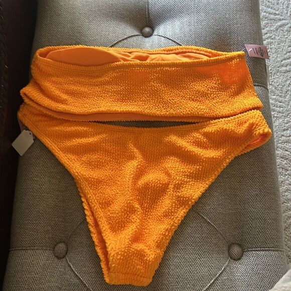 NWT Ardene Swim Bright Orange Textured Bikini Set - Picture 5 of 9
